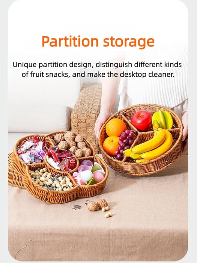 hand-woven round rattan basket storage basket storage box ornaments decorative basket multifunctional picnic food bread basket fruit gift basket key basket. (Circular trident)