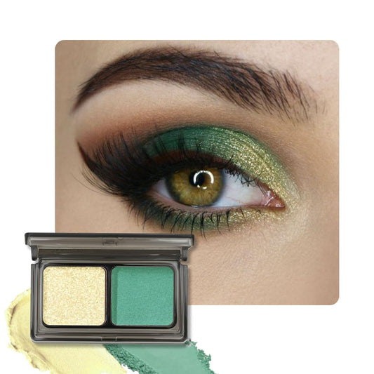 Golden Green Two Color Matte Shimmer Glitter Eyeshadow Palette,Eye Shadow Powder Professional Long-Lasting Waterproof Makeup Palette,Easy-To-Apply and Compact for Travel,Vegan & Cruelty-Free-BrightBean Baby