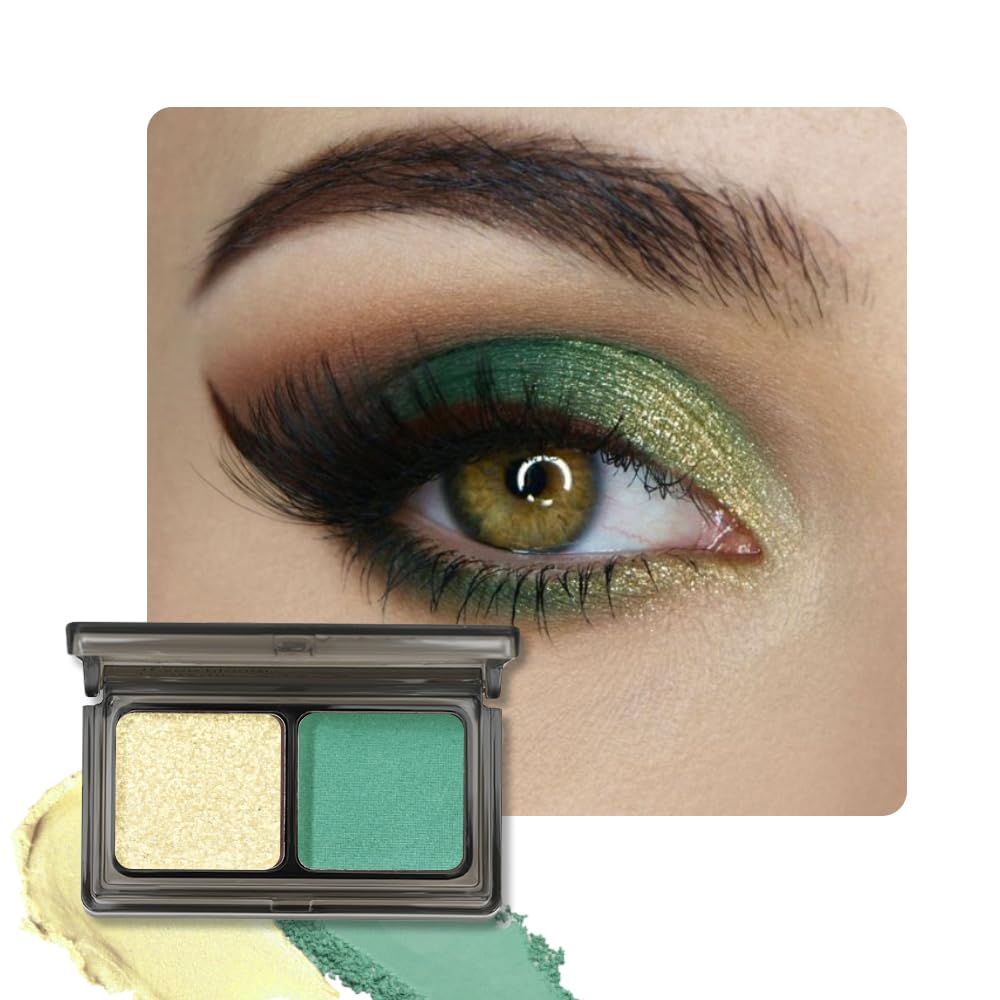 AMY'S DIARY 2 ColorLime Gold Shimmer+Emerald Green Matte Eyeshadow Palette – Shimmer matte Shades eye shadow for Eye Makeup, Long-Lasting & Highly Pigmented, Vegan & Cruelty-Free for woman-BrightBean Baby