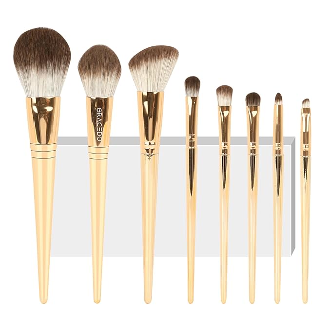 8pcs Gold Makeup Brush Set for All Skill Levels Easy Clean Soft Lint Free Brushes Travel Friendly Kit Foundation Powder Eyeshadow Blush Contour-BrightBean Baby
