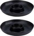 Chip & Dip Serving Set, 2 PCS Divided Cheeses Serving Platter, Relish Tray, Round Compartment Appetizer Set for Chips and Dip, Veggies, Candy and Snacks, Black, Set of 2