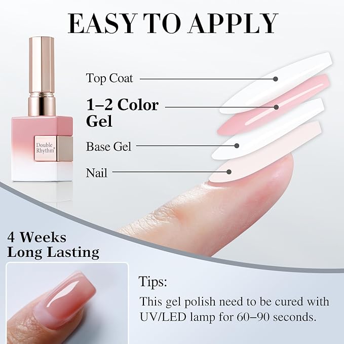 Double Rhythm Translucent Gel Polish Sheer Neutral Natural Light Milky Same Color Same Bottle 15ML Jelly Nail Polish Nail Art DIY at Home (Nude Milky Pink-A1384)-BrightBean Baby