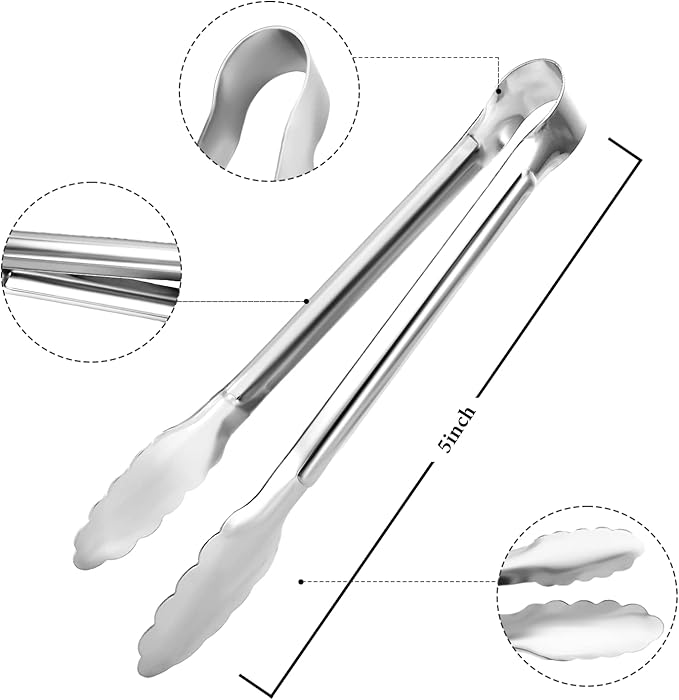 12 Pack Small Serving Tongs,XEVOM Stainless Steel Sugar Tongs Mini Appetizers Tongs Mental Kitchen Tongs for Serving Food (5inch)