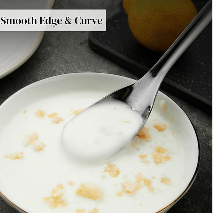 12 Pack Stainless Steel Soup Spoons, Premium Mirror Polished Chinese Dinner Spoons, Heavy Weight Table Spoon with Ergonomic Handle for Bouillon, Ramen, Pho, Wonton, Rice, Dishwasher Safe