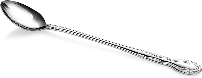 New Star Foodservice 58765 Stainless Steel Rose Pattern Iced Teaspoon 7.7-Inch Set of 12