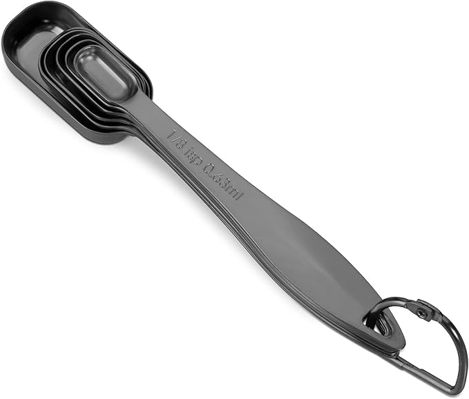 Accurate 18/8 Stainless Steel Measuring Spoons, Heavy Duty Good Handle Set of 6 Measuring Spoon with Ring Connector, Dark Grey