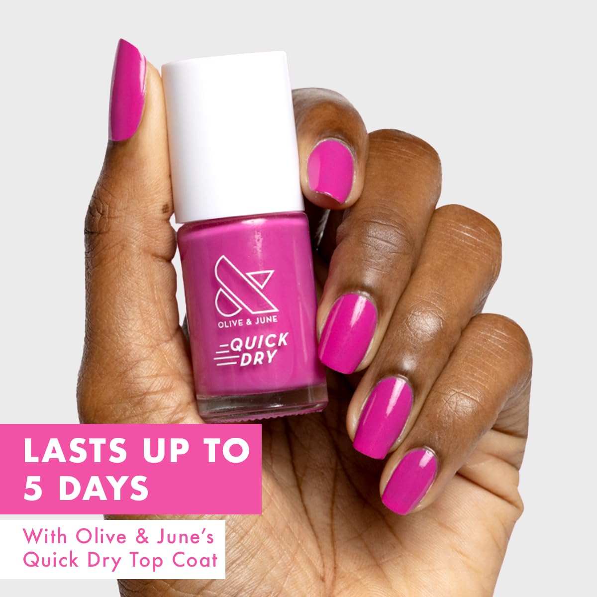 Olive & June Quick Dry Nail Polish | Instant Fast-Drying Smudgeproof Color | 15-free, Vegan Cruelty-Free Formula | Lasts up to 5 Days | Salon-Quality Manicure Pedicure at Home | Wildest Magenta Purple-BrightBean Baby