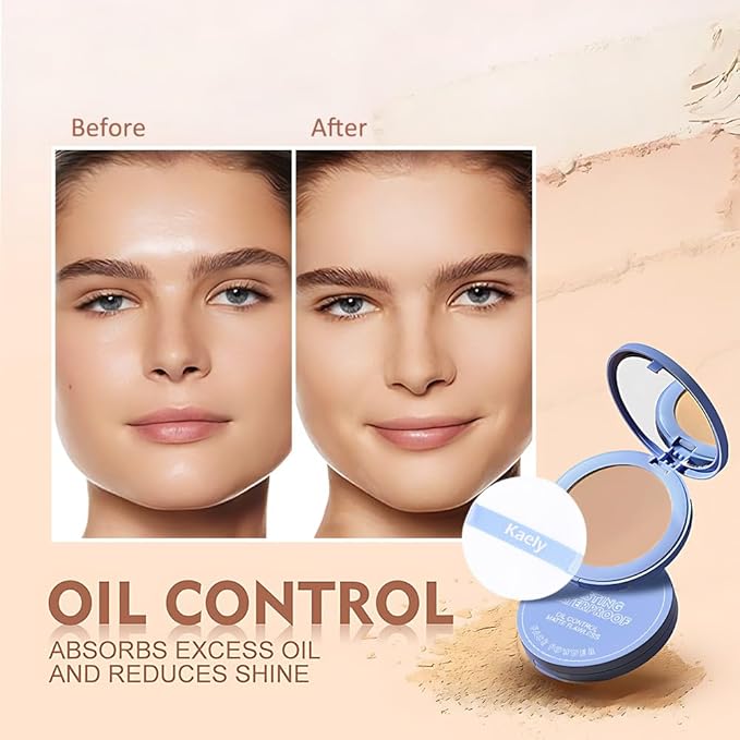 evpct Kaely Oil Control Pressed Face Powder, Get Smooth Flawless Fine Lines and Lightweight Finishing Foundation, Control Shine Long Lasting Waterproof Face Setting Powder Cosmetic, 08 Golden Beige-BrightBean Baby