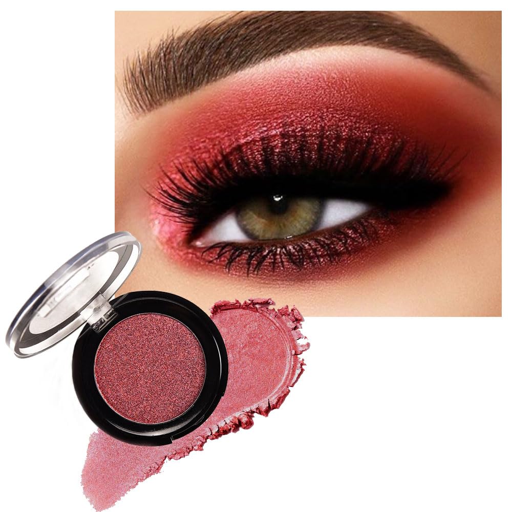 Monochrome Powder Eyeshadow Palette Makeup,Wine Red Natural Neutral Single Shimmer Eye Shadow for Older Women,Buildable Sparkly Eye Finish,Long Lasting Naturing-Looking-BrightBean Baby