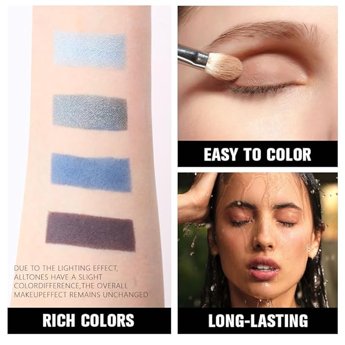 Powder Eyeshadow Quad, Blue Taupe Matte Shimmer Eye Shadow Palette Makeup, Neutral Vegan Eye Shadow Palette for Older Women Pigmented Waterproof, paleta de sombras de ojos, Blendable,13-BrightBean Baby