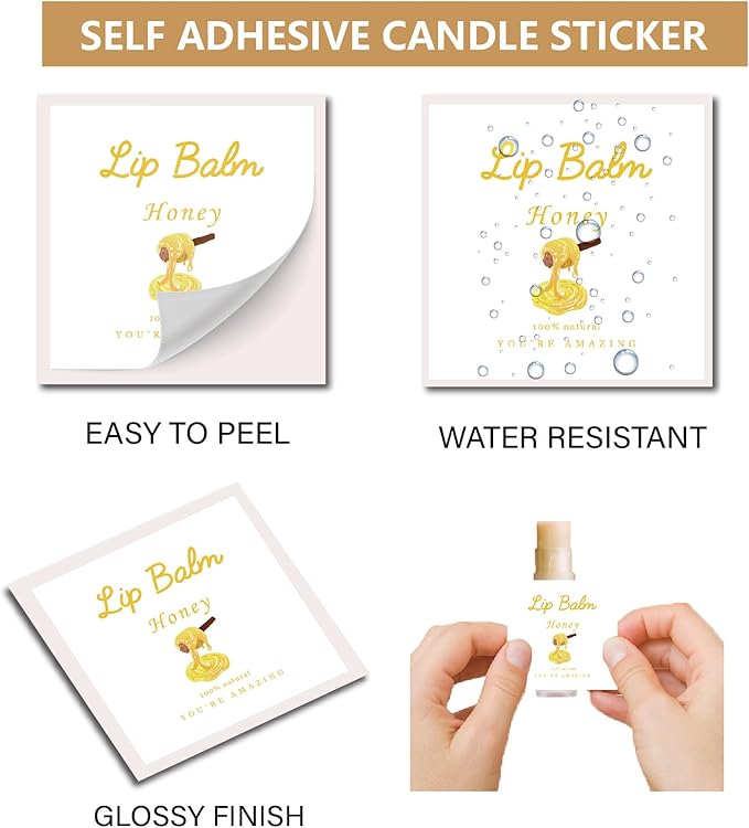 CRASPIRE 80Pcs 8 Styles Labels for Lip Balm Coated Paper Paster Honey Fruit Square Tubes Lip Balm Labels Stickers Natural Homemade Self-adhesive Stickers Logo for Containers Cosmetics Lipsticks-BrightBean Baby