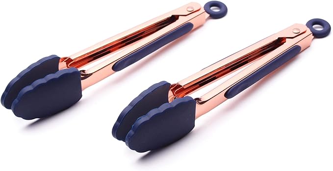 COOK WITH COLOR Stainless Steel Silicone Tipped Kitchen & BBQ Tongs Set, 2 Pc Mini Tongs, Blue
