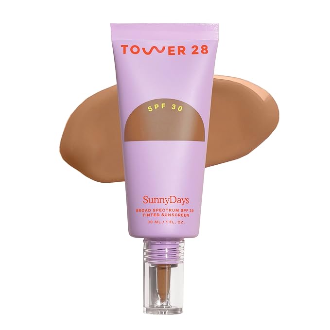 Tower 28 Beauty SunnyDays SPF 30 Tinted Mineral Sunscreen - For Sensitive Skin - 2-in-1 Facial Broad Spectrum UVA/UVB Protection + Foundation – Shade 40 RUNYON, 1 Fl Oz-BrightBean Baby