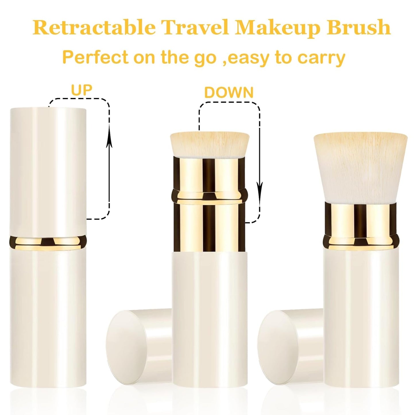 Retractable Kabuki Makeup Brush 2 Pack, Travel Powder Foundation Makeup Brush Face Blush Brushes for Blending Liquid, Blush, Bronzer, Buffing, Sunscreen,Flawless Cosmetics-BrightBean Baby