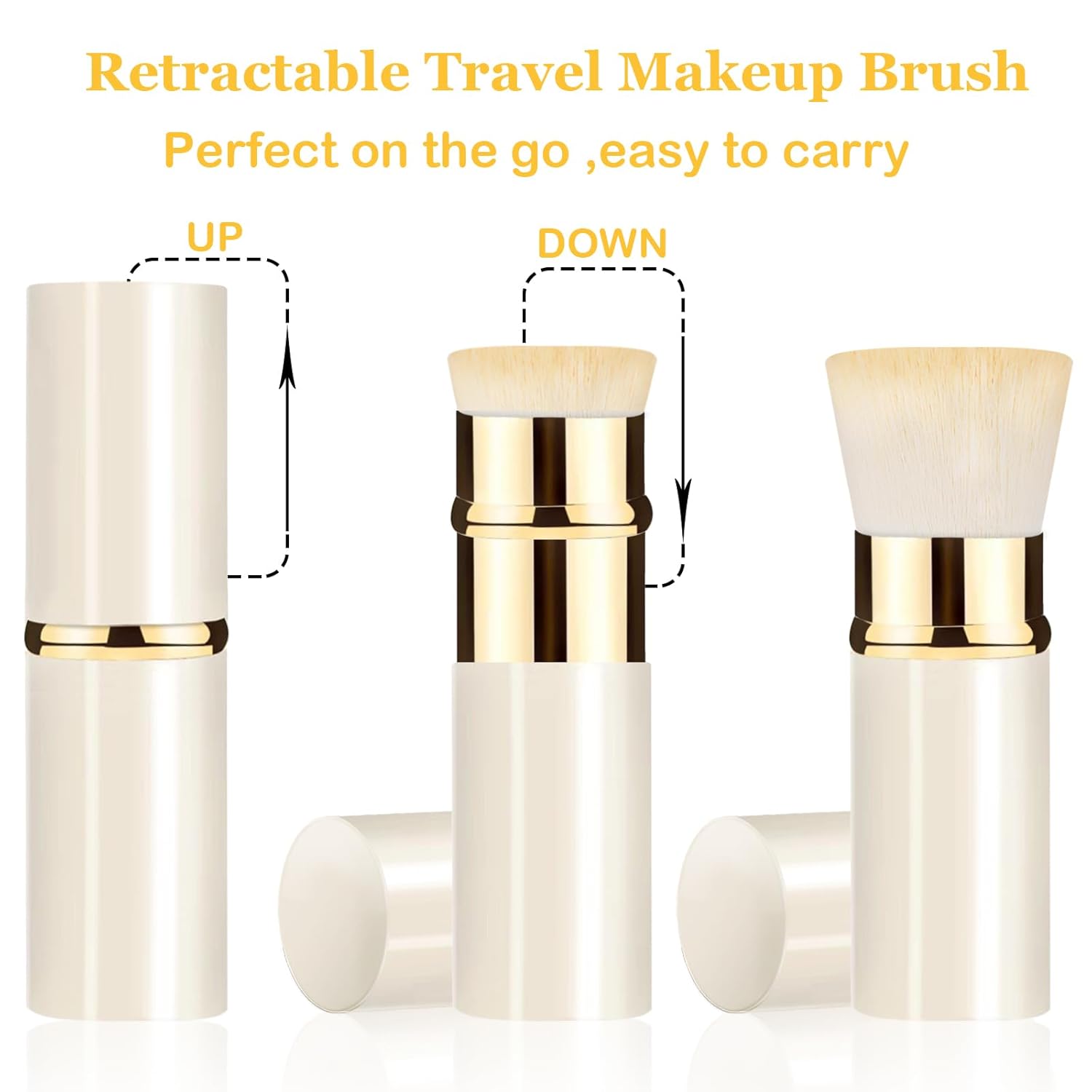 Retractable Kabuki Makeup Brush 2 Pack, Travel Powder Foundation Makeup Brush Face Blush Brushes for Blending Liquid, Blush, Bronzer, Buffing, Sunscreen,Flawless Cosmetics-BrightBean Baby