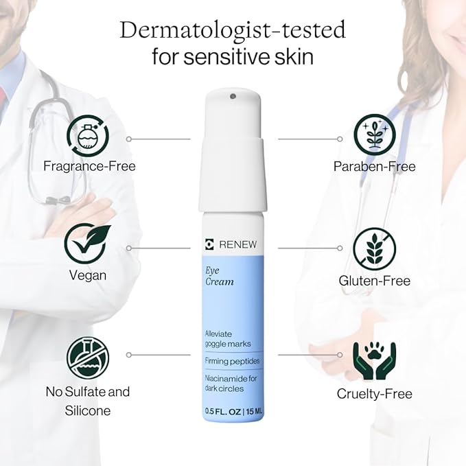 Dermasport Goggle Eye Cream for Swimmers - Moisturizer with Peptide-rich Brightening Complex for Men & Women Fights Anti-Aging Wrinkles, Dark Circles, Puffiness & Under Eye Bags (0.5 fl oz)-BrightBean Baby