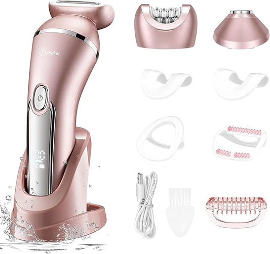 Hatteker Electric Shaver for Women Lady Epilator Electric Razors Kit Hair Remover for Face Chin Arm Leg Armpit Bikini Trimmer Painless Waterproof USB Rechargeable Dry Wet with Detachable Head 3 in 1-BrightBean Baby