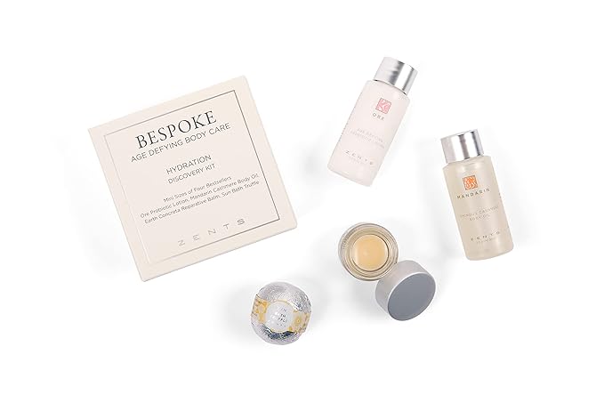 Zents Hydration 4-pc Mini Set, Age defying Best Sellers Hydration Kit with Ore Probiotic Lotion, Mandarin Body Oil, Earth Reparative Balm & Sun Bath Bomb-BrightBean Baby