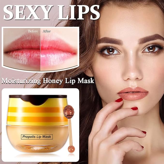 2PCS Bee Balm Lip Balm Honey Pot & Strawberry Sleeping Lip Mask, Propolis Moisturizing Honey Lip Mask Lip Balm, Hydrating & Prevention Dry and Cracked Lip Scrubs Exfoliator, Winter Lip Care Products-BrightBean Baby