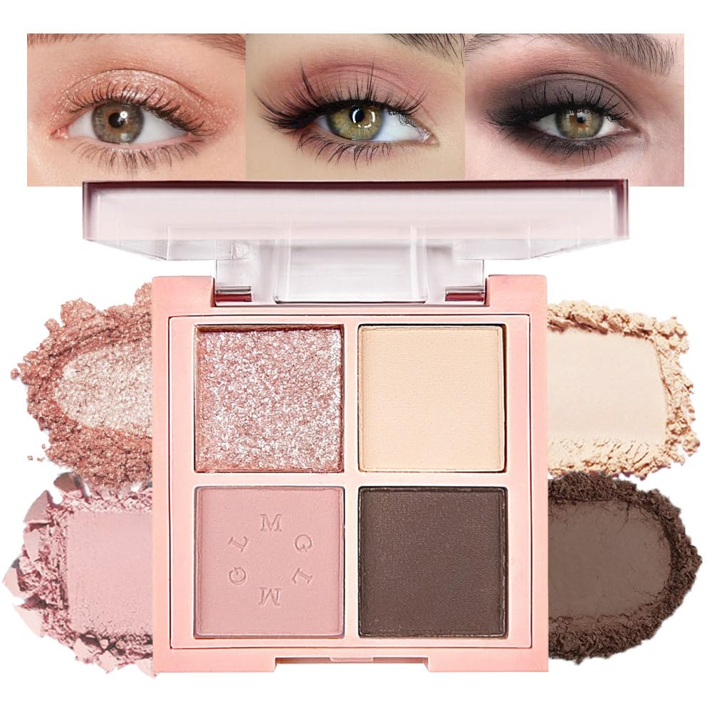 4Colors Eyeshadow Makeup Palette,Rose Gold Brown Natural Neutral Powde Eye Shadow Palette for Older Women,Long Lasting Naturing-Looking,Lightweight,Waterproof,Eye Makeup Kit Travel Size-BrightBean Baby