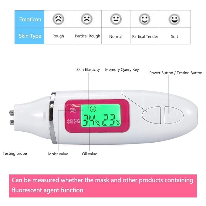 Skin Analyzer, Digital Skin Tester, LCD Display Precision Skin Sensor Tester, Handheld And Portable Facial Water Analyzer (White)-BrightBean Baby