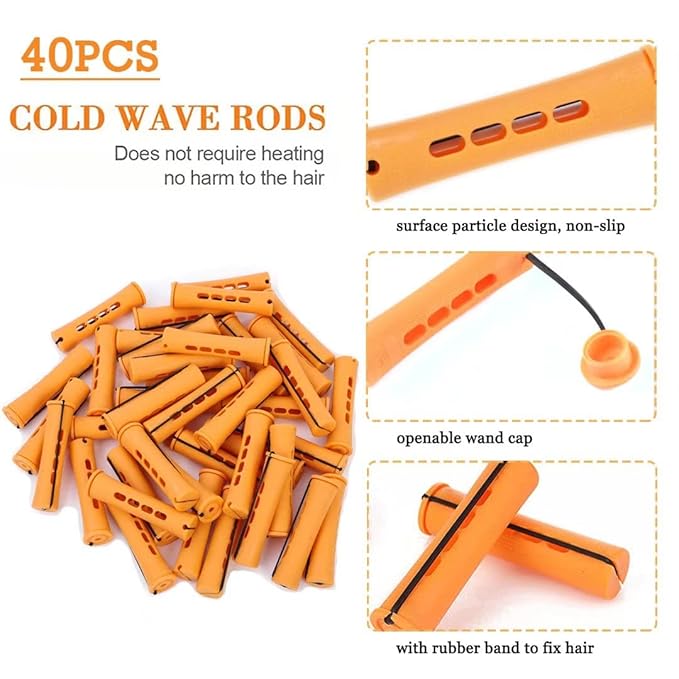 40pcs Cold Wave Perm Rods Set for Women's Long & Short Natural Hair - Plastic Orange Rollers for Curling and DIY Hairdressing-BrightBean Baby