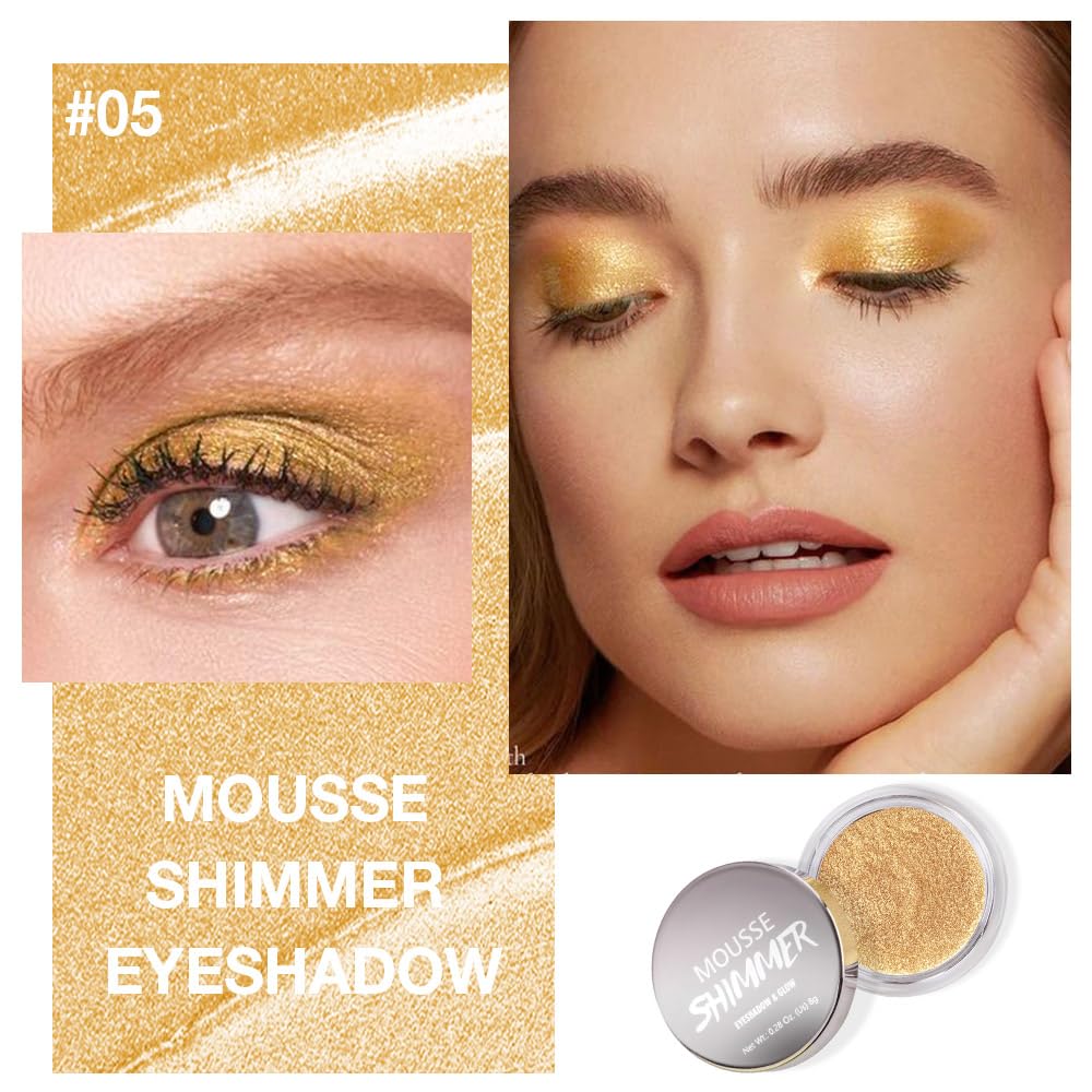 Cream Glitter Golden Yellow Shimmer Metallic Eyeshadow Palette Makeup, Natural Single Mini Instant Holographic Eyeshadow For Women, Sombras Crema Para Ojos, Talc, Paraben&Cruelty Free-BrightBean Baby