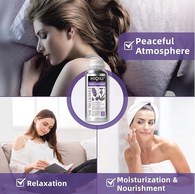 HIQILI 32 Fl Oz Lavender Essential Oil Pure, for Aromatherapy Diffuser, Hair, Includes Premium Quality Glass Dropper-32 Ounces-BrightBean Baby