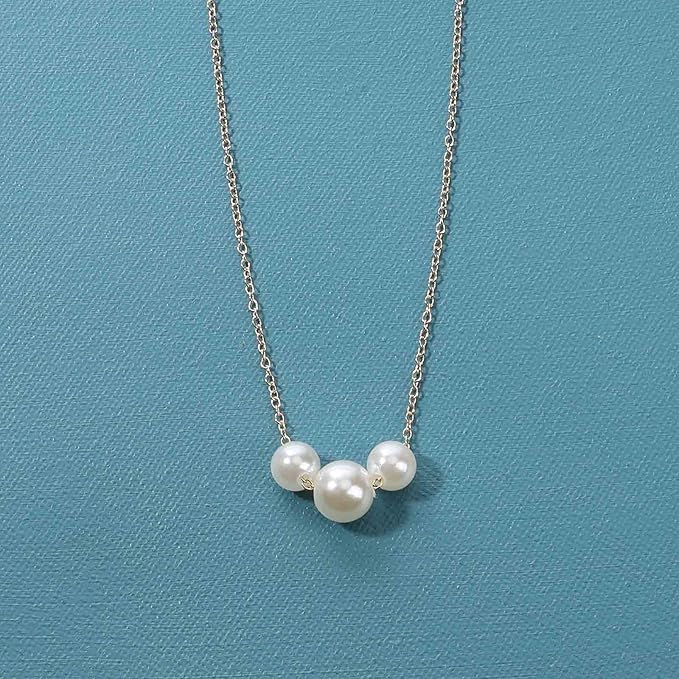 Boho Pearl Choker Necklace Gold Pearl Pendant Necklace Tiny Pearl Floating Necklace Minimalist Wedding Necklace Jewelry Women and Girls Gifts-BrightBean Baby