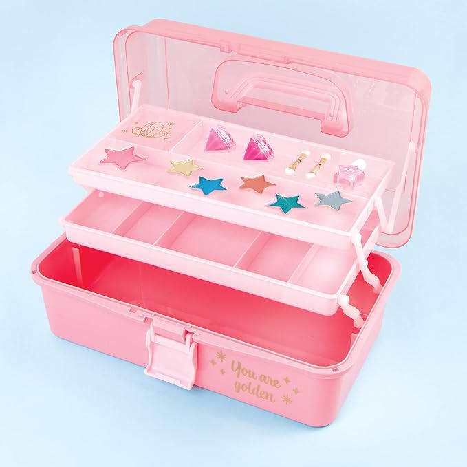 3C4G Pink and Gold Hard Case Makeup Storage Set - Kids Makeup Kit for Girls and Teens - Includes Storage Case, 5 Eyeshadows, 1 Blush, 2 Lip Glosses & 1 Nail Polish - Ages 8+ by Make It Real-BrightBean Baby