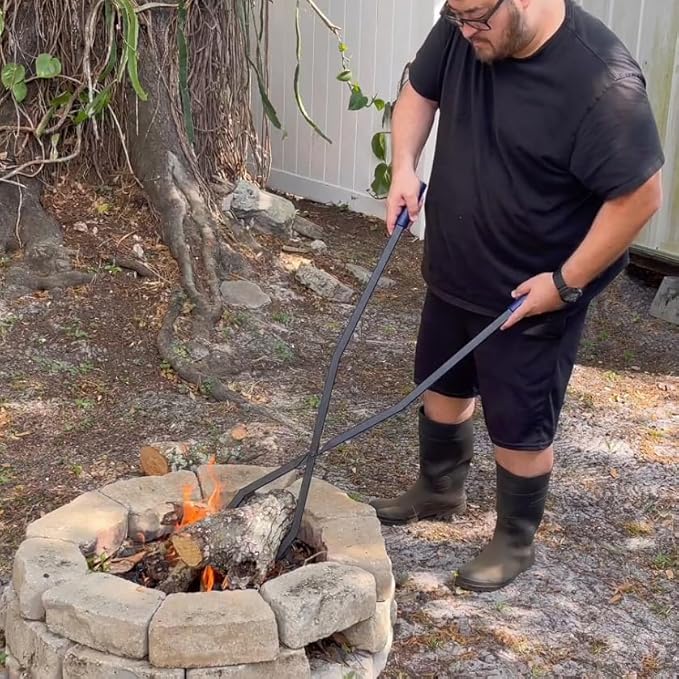 40'' Fire Tongs for Fire Pit Heavy Duty Firewood Grabber Tool Metal Log Grabber for Large Logs Rustproof Safely Moves Firewood Outdoor Bonfire Campfire