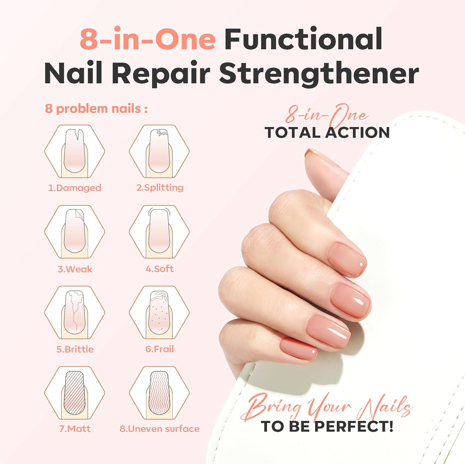 modelones Nail Strengthener and Growth Nail Hardener Extra Strong and Growth Nude Nail Polish Nail Repair for Damaged Nails Strengthening Polish Ridge Filler for Nails 15ml-BrightBean Baby
