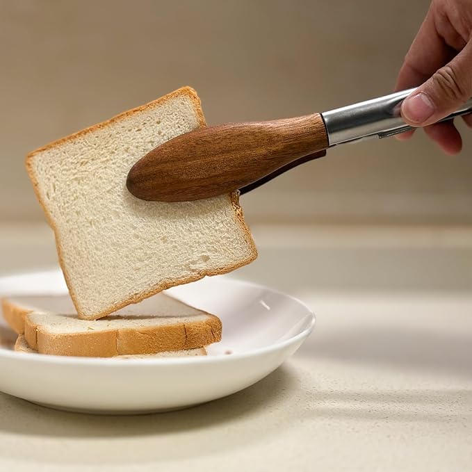 H&Zebrabro Food Tongs with Wood Tip, Salad Tong for Cooking, Serving, Grill, Kitchen Tongs Stainless Steel Handle, Kitchen Tools Set (Small + Large)