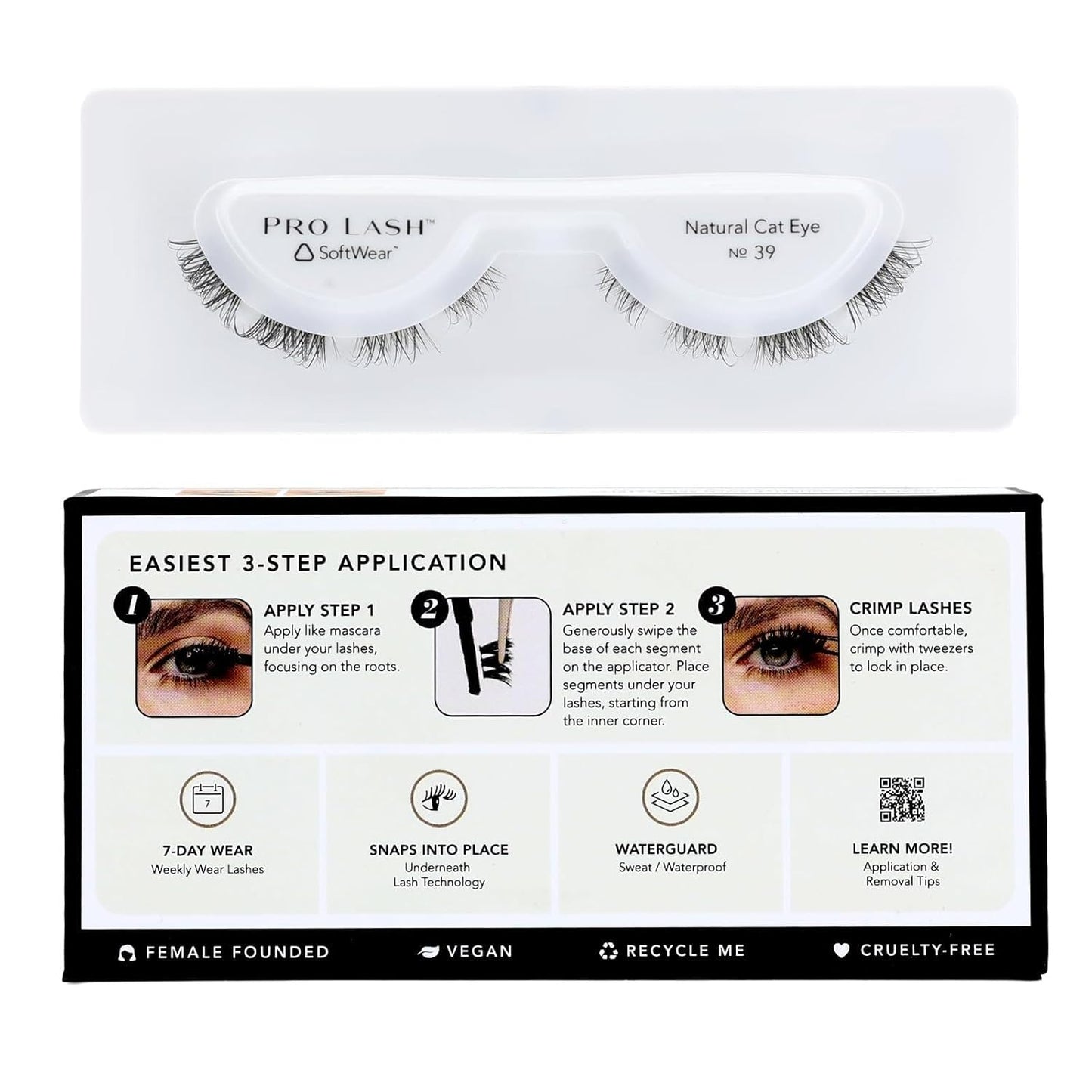Pro Lash SoftWear Clean Girl Mini Lash Clusters Kit - Natural-Looking, Lightweight Lashes - 7-Day Cluster Eyelash Extensions - Waterproof Lashes Clusters - Single Set - Cat Eye No. 39-BrightBean Baby