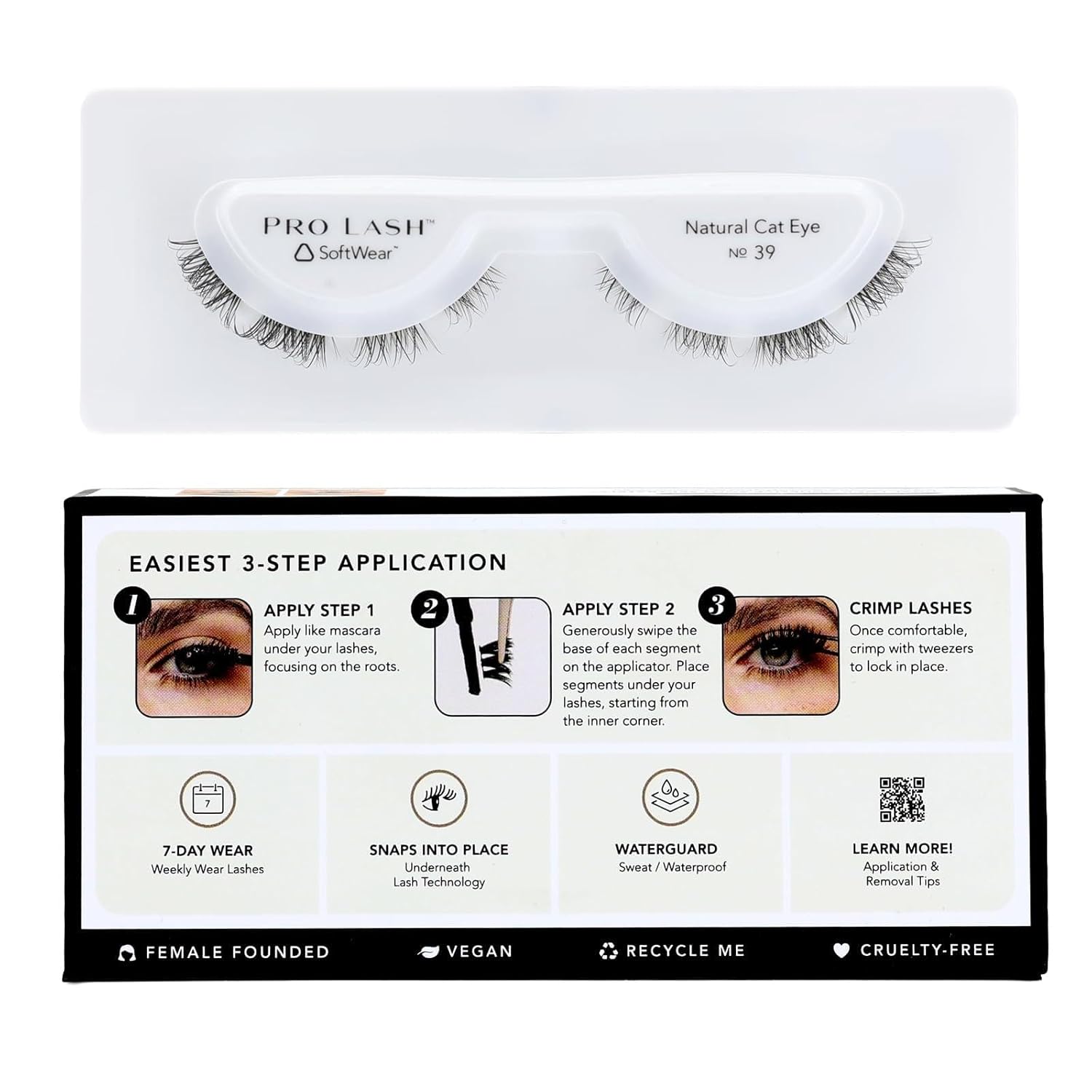 Pro Lash SoftWear Clean Girl Mini Lash Clusters Kit - Natural-Looking, Lightweight Lashes - 7-Day Cluster Eyelash Extensions - Waterproof Lashes Clusters - Single Set - Cat Eye No. 39-BrightBean Baby
