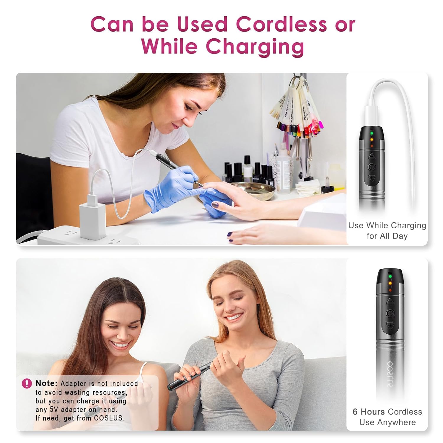 COSLUS Cordless Nail Drill Electric File: Professional for Acrylic Gel Dip Powder Nails Portable Nail Drill Machine Kit for Manicure Pedicure Nail Set with Everything Rechargeable Lightweight-BrightBean Baby
