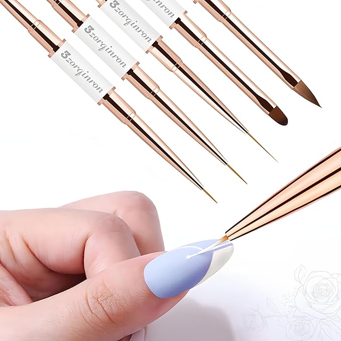 Nail Art Bushes Set, Professional 5Pcs Double-Ended Nail Brush Kit for Details, Long Lines, Ombre & 3D Design-Perfect for DIY Manicures & Salons (White)-BrightBean Baby