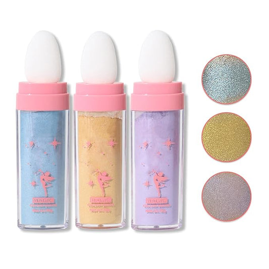 3PCS Polvo De Hadas Highlighter Glitter Stick Body Glitter Shimmer Face Brightening Highlighter Contour Powder Makeup Stick Face Blusher Fairy Glitter Highlighter Makeup - Blue,Yellow,Purple-BrightBean Baby