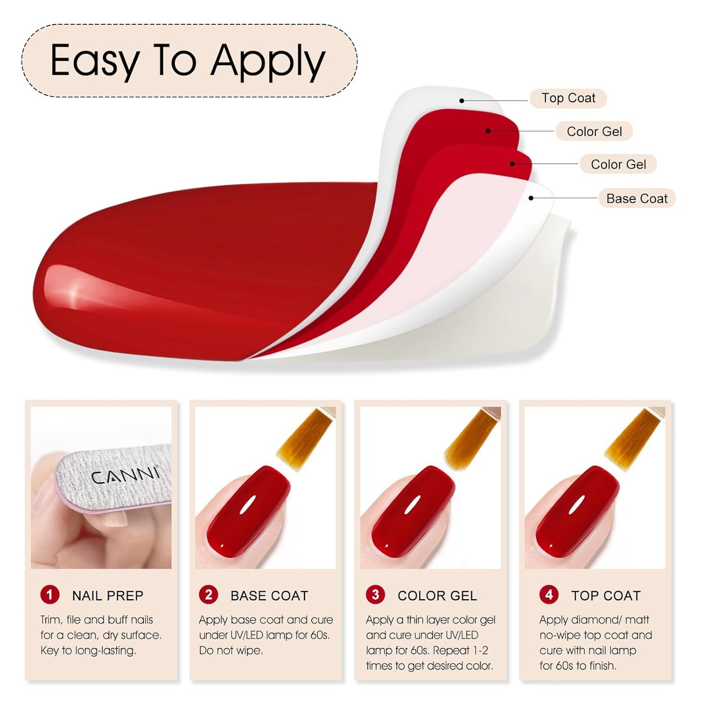 CANNI Gel Nail Polish Red Colors, 1Pcs Red Gel Polish High Gloss Soak Off UV Nail French Nail Manicure Salon DIY-BrightBean Baby