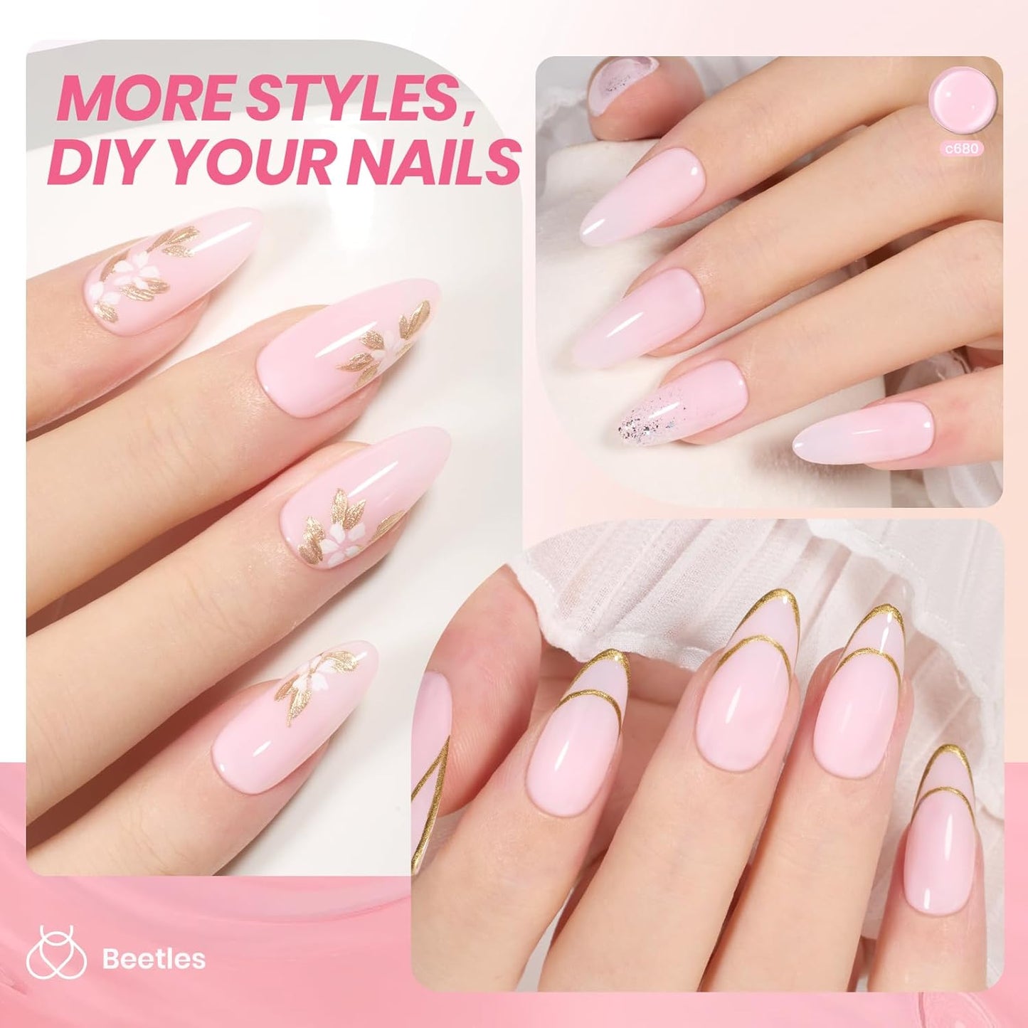 Beetles Nude Gel Nail Polish - 15ml Nude Pink Natural Gel Polish Nail Concealer Ballet Pink Jelly Gel Polish Sheer Translucent Soak Off UV Nail Art DIY Salon Home Manicure Gift for Girls Women-BrightBean Baby