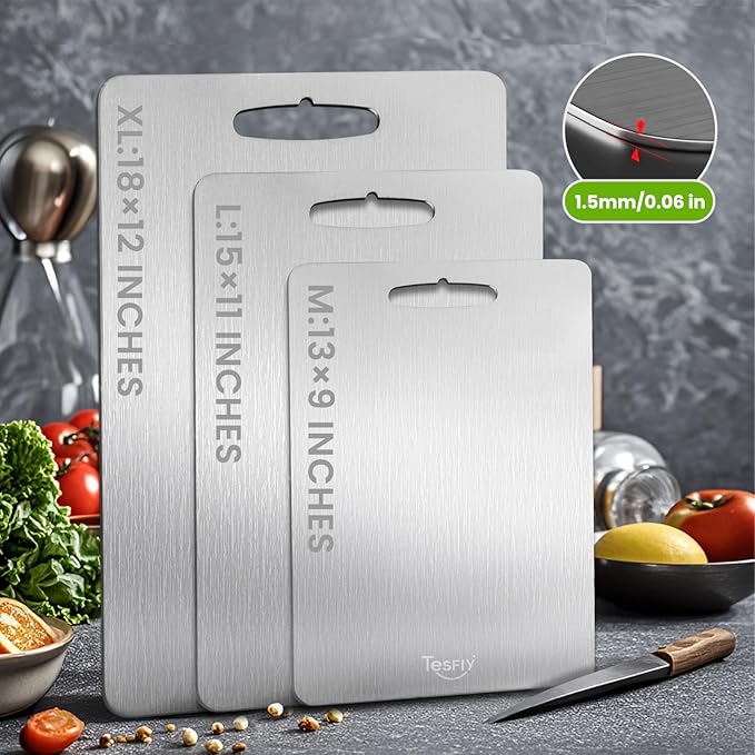 3 Pack Titanium Cutting Board-100% Pure Titanium Cutting Boards For Kitche,Easy to clean, Double-sided food-grade Cutting Board For Meats, Fruits And Vegetables (M+L+XL)