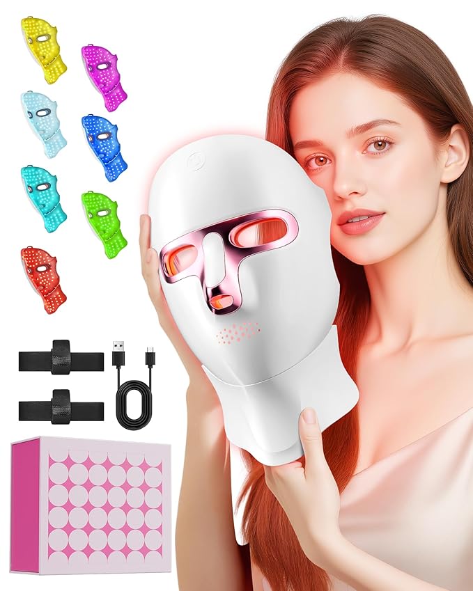FOLOKE Red Light Therapy Mask for Face & Neck, LED Face Light Therapy,USB C Rechargeable,Infrared Mask for Home Working Travel Yoga-BrightBean Baby
