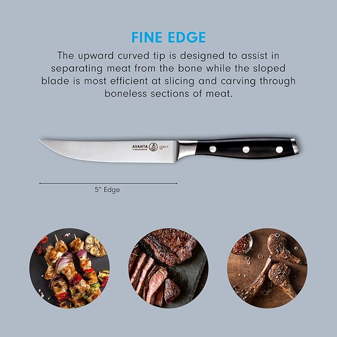Messermeister Avanta 5” Fine Edge Steak Knife Set - Pack of 2 - German X50 Stainless Steel - Rust Resistant & Easy to Maintain - Includes 8 Total Steak Knives