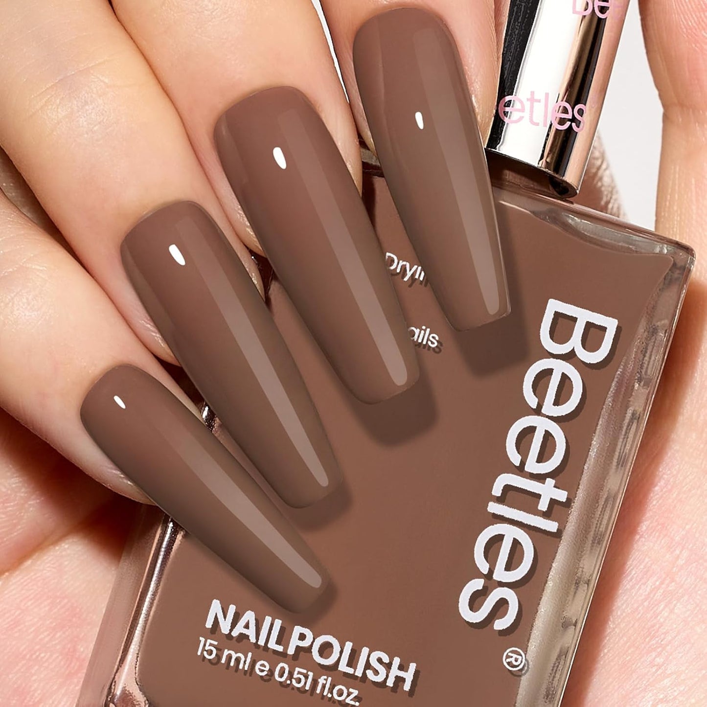 Beetles Mocha Mousse Nail Polish –No UV Needed, Air Dry –Warm Taupe Glossy Lacquer,Fast Drying, Long Lasting, Elegant Neutral Color At-Home DIY & Salon-BrightBean Baby