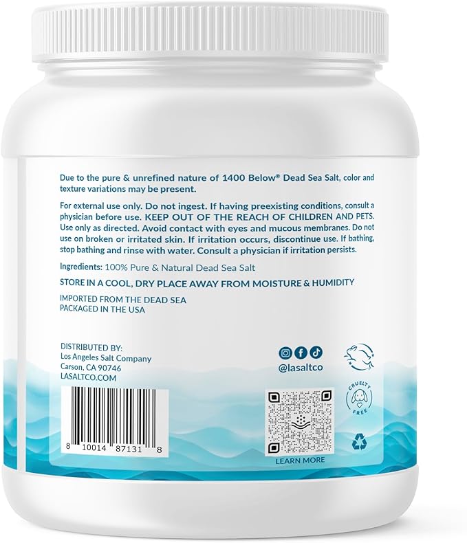 1400 Below 5 Lbs Jar Dead Sea Salt, Fine Grain - Foot and Spa Bath Soak, Exfoliating Body Scrub, 100% Pure and Mineral-Rich, Highest Mineral Content – Natural Muscle Tension Relief-BrightBean Baby