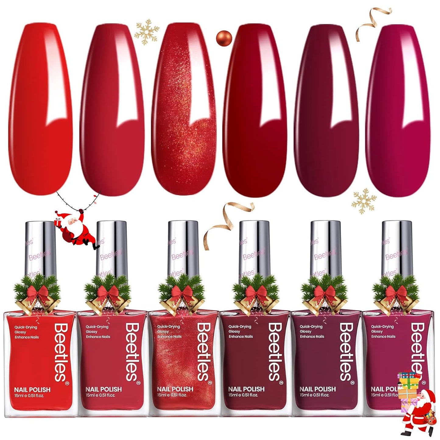 Beetles Red Nail Polish Set Blazing Rose, 6 Colors Dark Red Burgundy Nail Polish Glossy 15ml Enhance Nails Quick Dry Fingernail Polish for Nail Art Manicure 4th of July DIY at Home Gifts For Women-BrightBean Baby