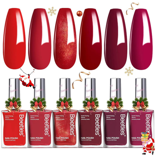 Beetles Red Nail Polish Set Blazing Rose, 6 Colors Dark Red Burgundy Nail Polish Glossy 15ml Enhance Nails Quick Dry Fingernail Polish for Nail Art Manicure 4th of July DIY at Home Gifts For Women-BrightBean Baby
