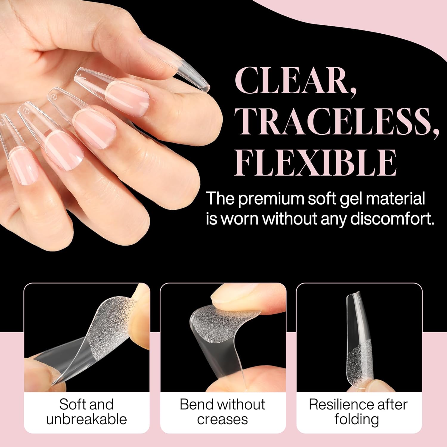 Long Coffin Nails Tips Full Cover Acrylic Nail Tips Pre-buff 240pcs Clear Coffin Fake Press On Nails No C Curve Easily DIY Art Nail Extensions Long-lasting, 12 Sizes Luckyfairy-BrightBean Baby