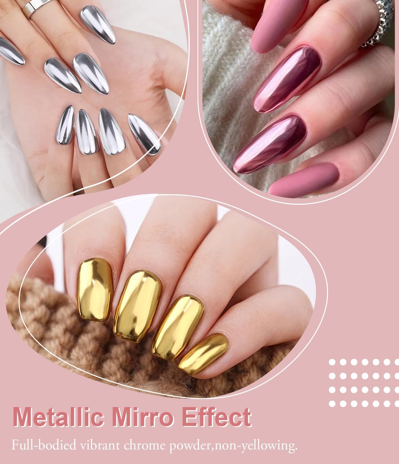 Rose Gold Chrome Nail Powder: Metallic Mirror Powder Holographic Pigment Powder Silver Green Chrome Nail Powder for Nails Rose Gold Nail Chrome Powder for Nails Art DIY Decoration-BrightBean Baby