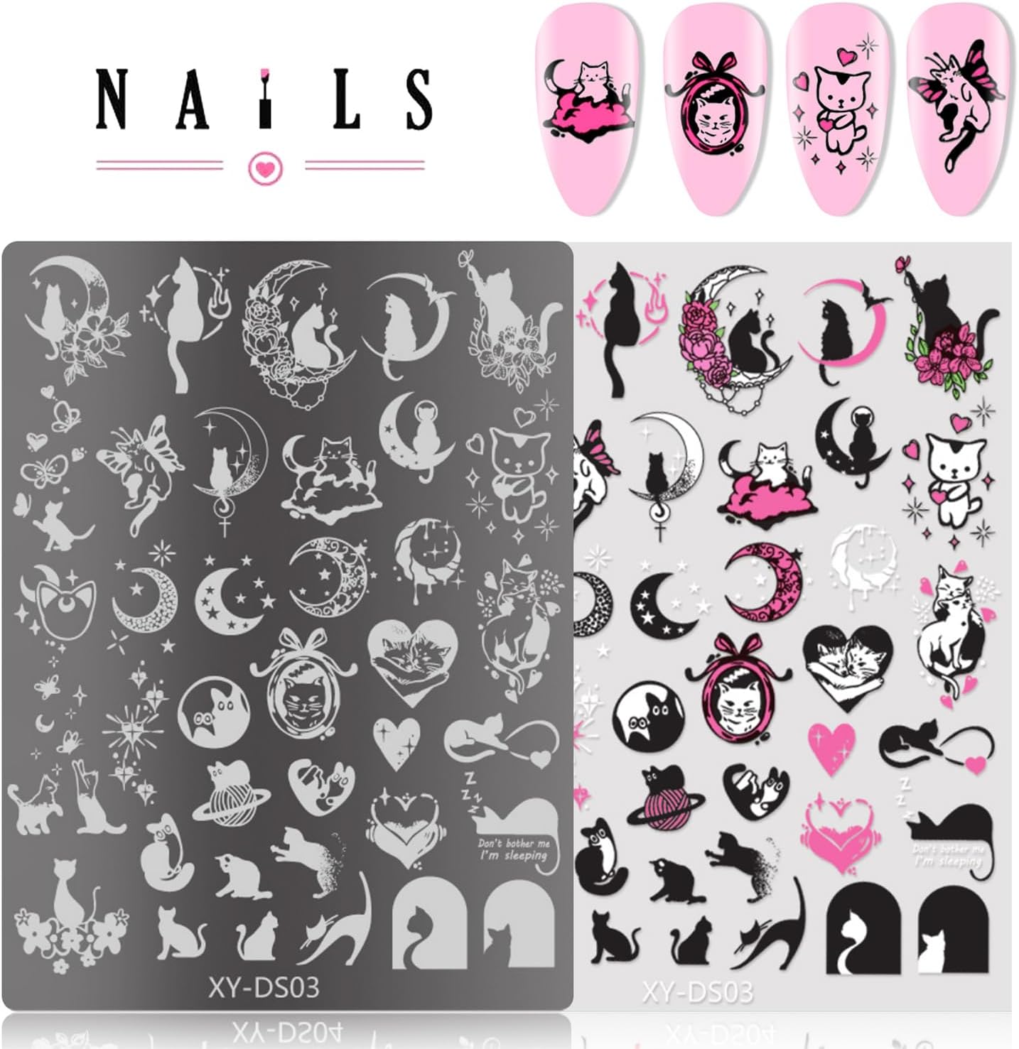 4Pcs Gothic Cute Nail Stamping Plate Set - Dark Kawaii Nail Art Templates, Stainless Steel Spooky Sweet Nail Stamp Plates with Skull & Lace Patterns for Halloween DIY Manicure Printing Tools-BrightBean Baby
